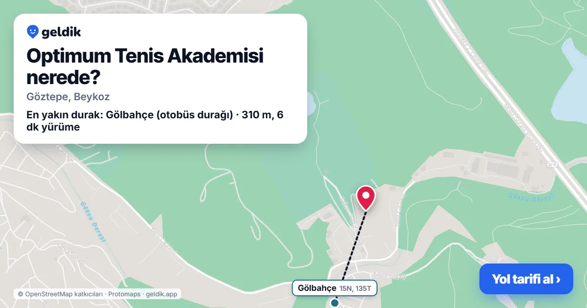 Optimum Tenis Akademisi nerede: haritada konumu ve en yakın duraklar, yürüme süreleriyle