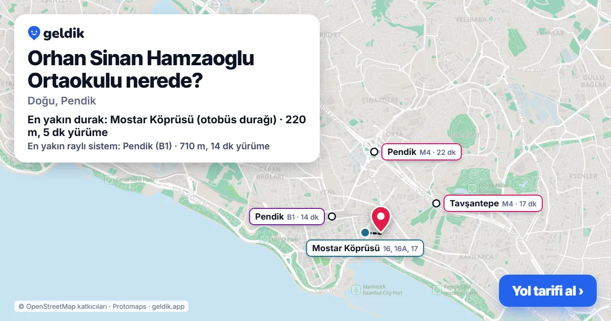 Orhan Sinan Hamzaoglu Ortaokulu nerede: haritada konumu ve en yakın duraklar, yürüme süreleriyle