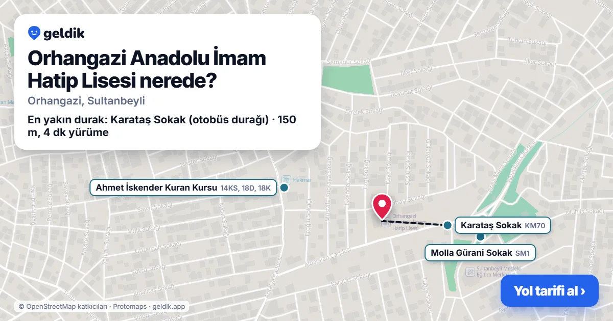 Orhangazi Anadolu İmam Hatip Lisesi nerede: haritada konumu ve en yakın duraklar, yürüme süreleriyle