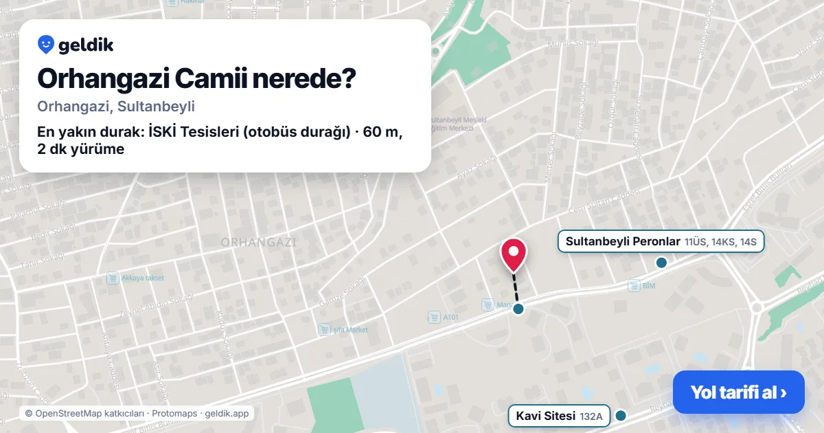Orhangazi Camii nerede: haritada konumu ve en yakın duraklar, yürüme süreleriyle