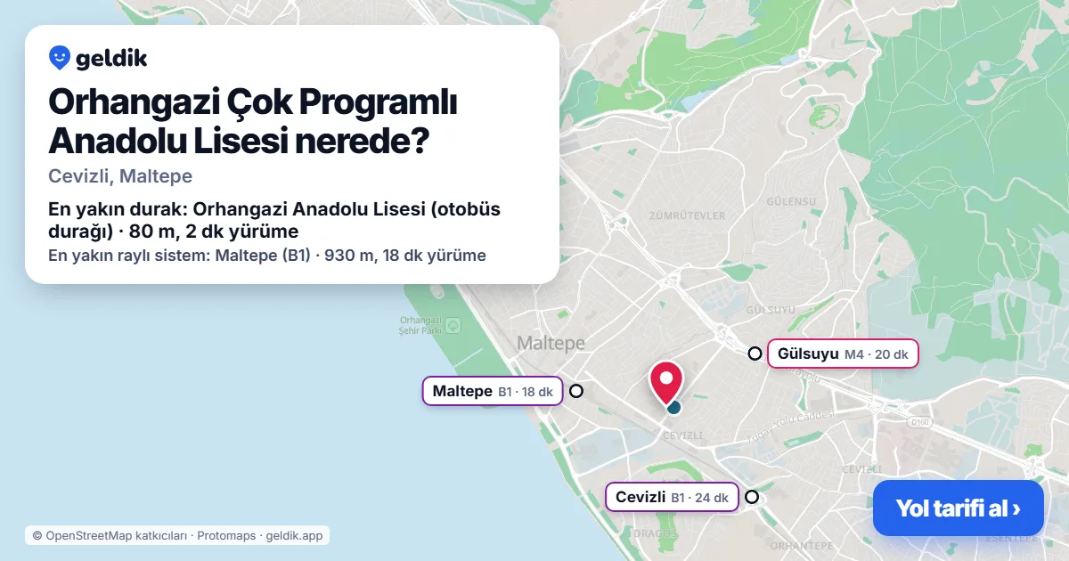 Orhangazi Çok Programlı Anadolu Lisesi nerede: haritada konumu ve en yakın duraklar, yürüme süreleriyle