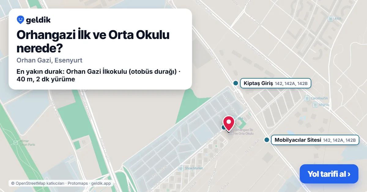 Orhangazi İlk ve Orta Okulu nerede: haritada konumu ve en yakın duraklar, yürüme süreleriyle