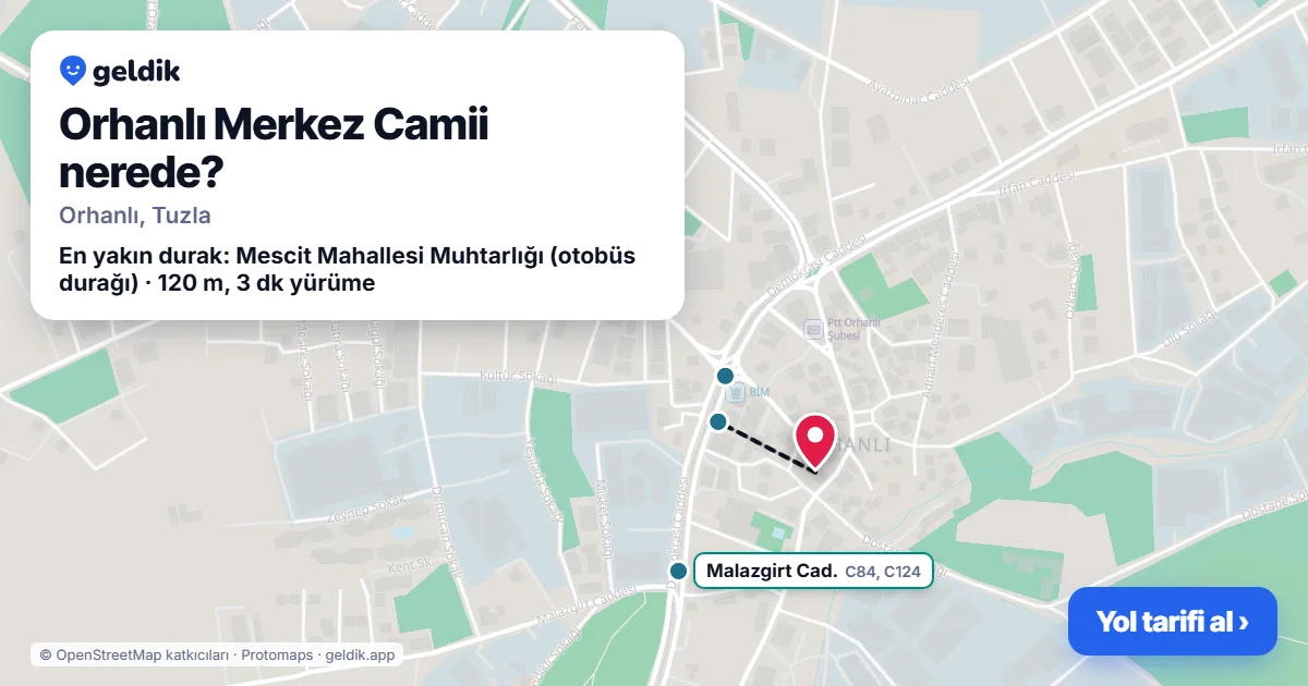 Orhanlı Merkez Camii nerede: haritada konumu ve en yakın duraklar, yürüme süreleriyle