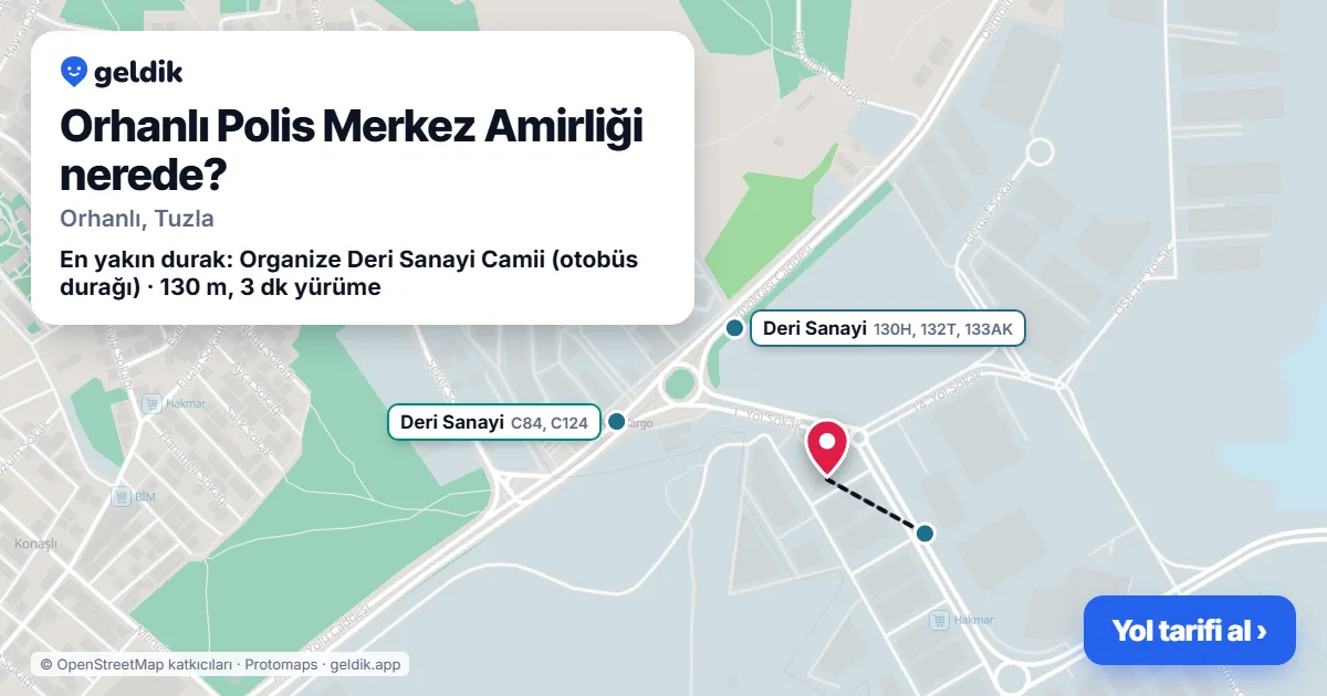 Where is Orhanlı Polis Merkez Amirliği: map with its location and the nearest stops, with walking times