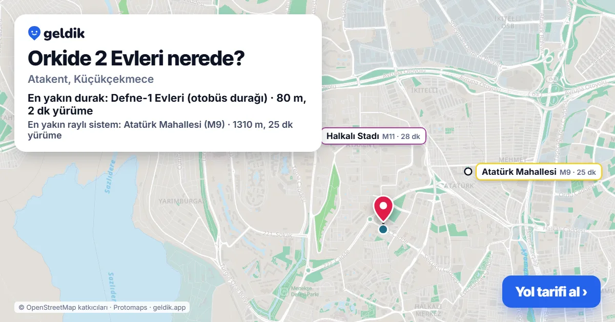 Where is Orkide 2 Evleri: map with its location and the nearest stops, with walking times