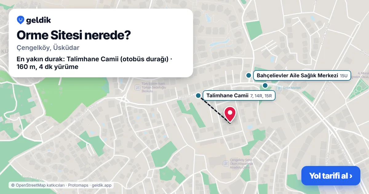 Where is Orme Sitesi: map with its location and the nearest stops, with walking times