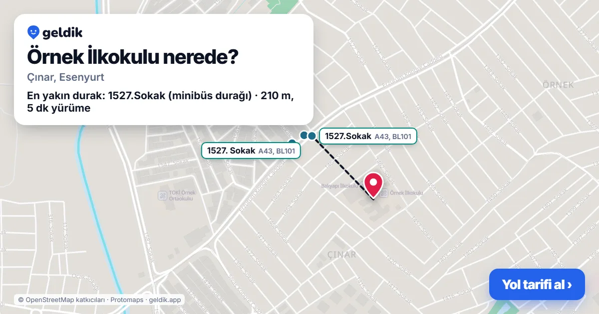 Örnek İlkokulu nerede: haritada konumu ve en yakın duraklar, yürüme süreleriyle