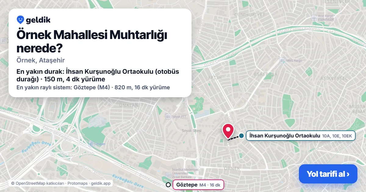 Örnek Mahallesi Muhtarlığı nerede: haritada konumu ve en yakın duraklar, yürüme süreleriyle