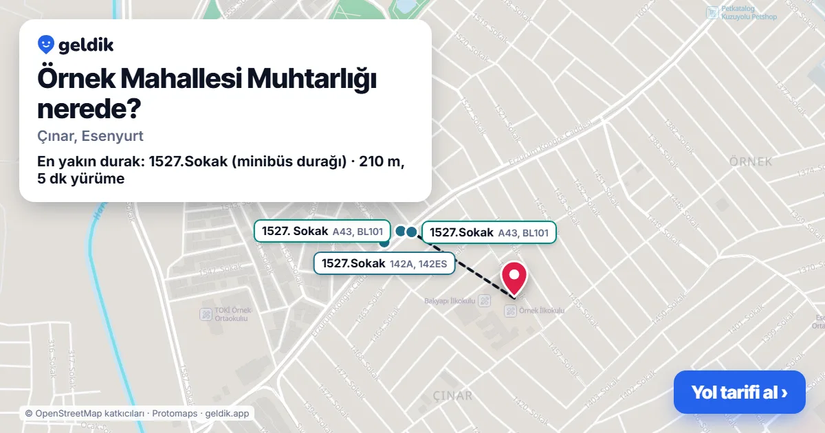 Where is Örnek Mahallesi Muhtarlığı: map with its location and the nearest stops, with walking times