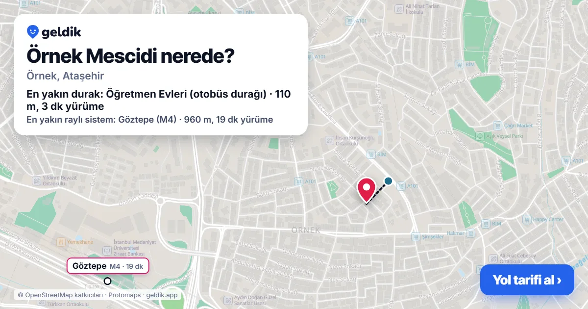 Örnek Mescidi nerede: haritada konumu ve en yakın duraklar, yürüme süreleriyle