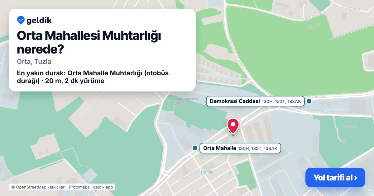 Where is Orta Mahallesi Muhtarlığı: map with its location and the nearest stops, with walking times