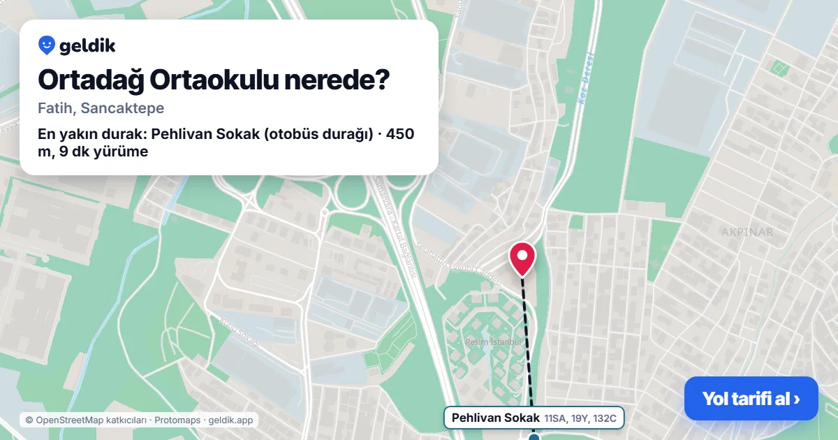 Ortadağ Ortaokulu nerede: haritada konumu ve en yakın duraklar, yürüme süreleriyle