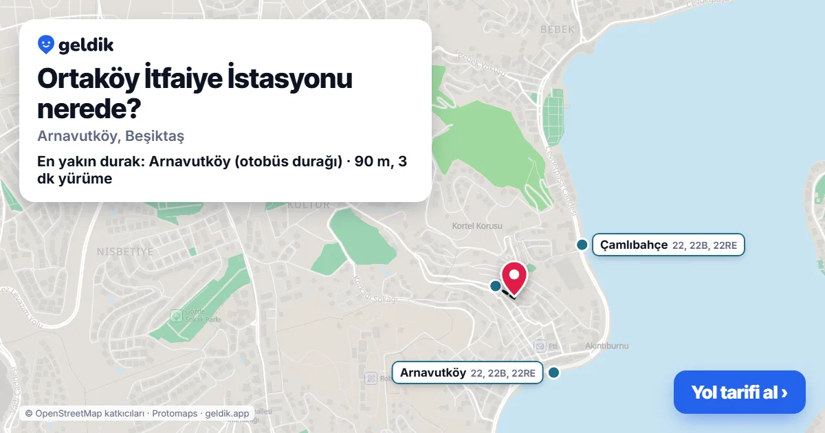 Ortaköy İtfaiye İstasyonu nerede: haritada konumu ve en yakın duraklar, yürüme süreleriyle