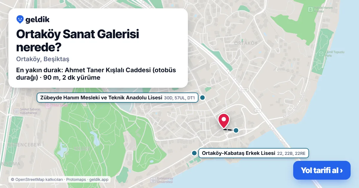 Where is Ortaköy Sanat Galerisi: map with its location and the nearest stops, with walking times