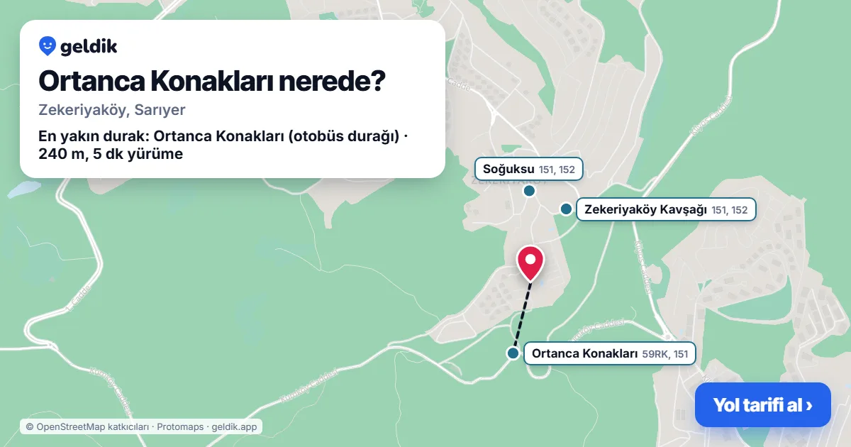 Ortanca Konakları nerede: haritada konumu ve en yakın duraklar, yürüme süreleriyle