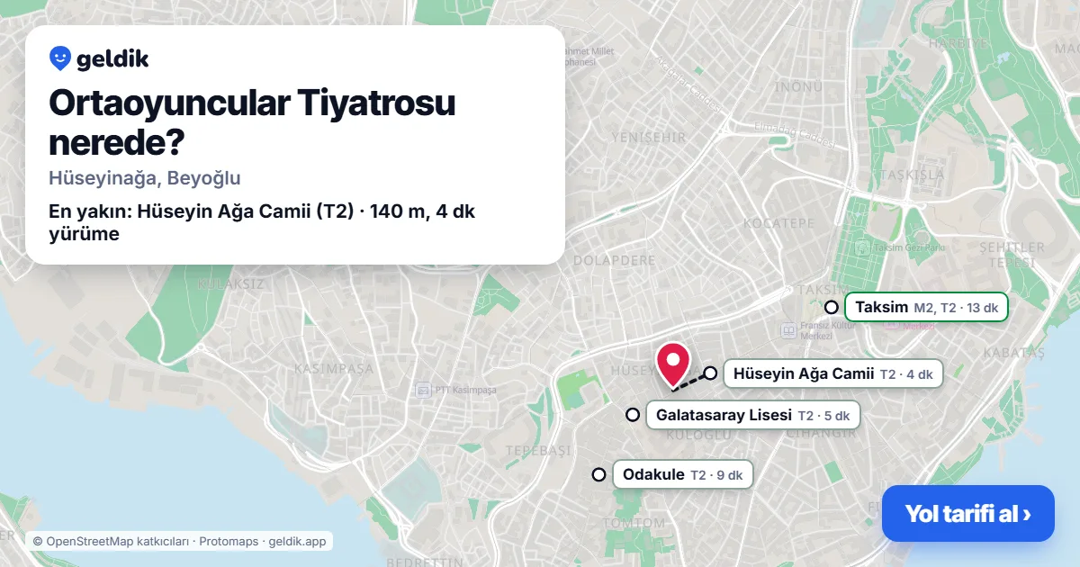 Ortaoyuncular Tiyatrosu nerede: haritada konumu ve en yakın duraklar, yürüme süreleriyle
