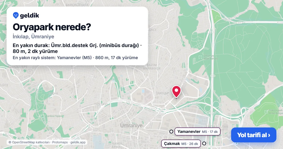 Oryapark nerede: haritada konumu ve en yakın duraklar, yürüme süreleriyle