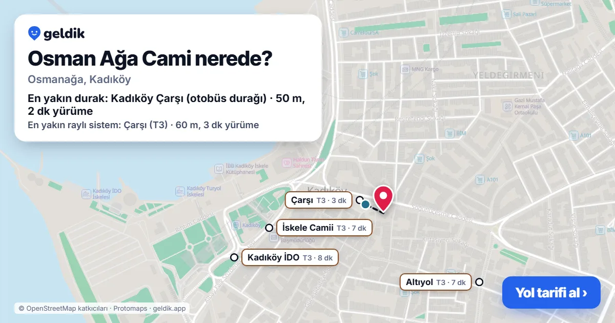 Osman Ağa Cami nerede: haritada konumu ve en yakın duraklar, yürüme süreleriyle