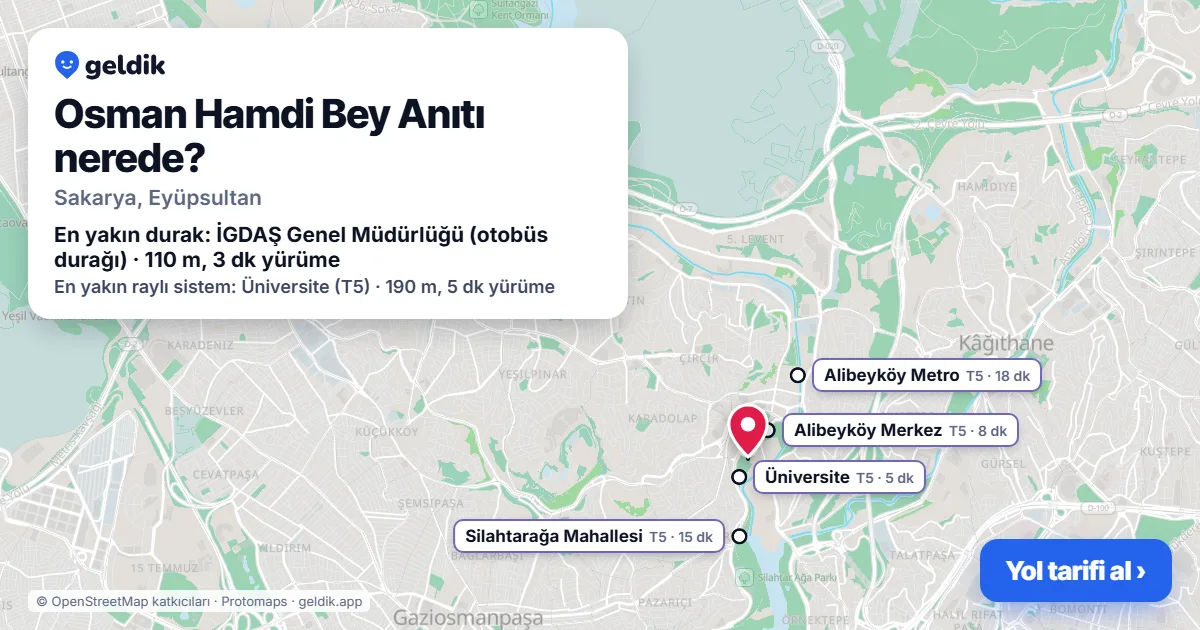 Osman Hamdi Bey Anıtı nerede: haritada konumu ve en yakın duraklar, yürüme süreleriyle