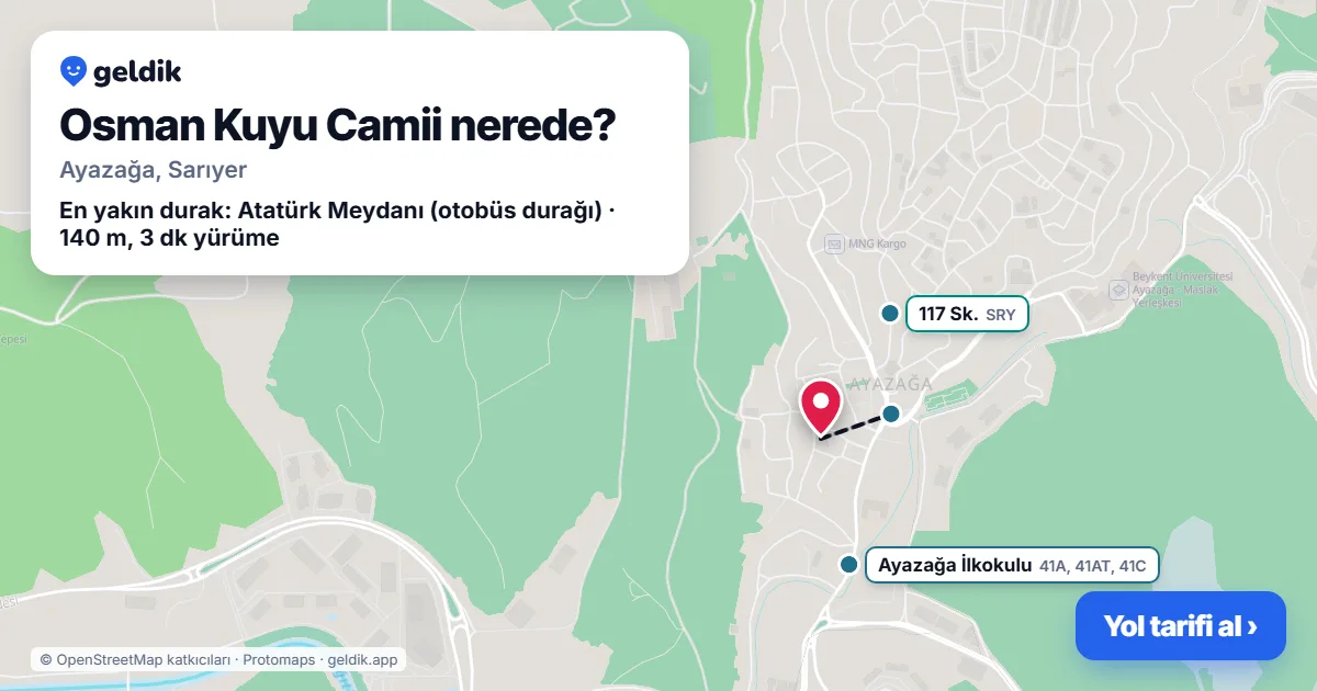 Osman Kuyu Camii nerede: haritada konumu ve en yakın duraklar, yürüme süreleriyle