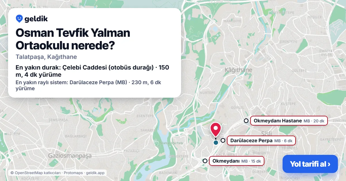 Where is Osman Tevfik Yalman Ortaokulu: map with its location and the nearest stops, with walking times
