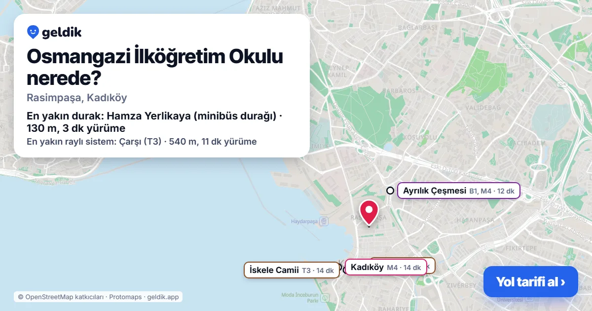 Osmangazi İlköğretim Okulu nerede: haritada konumu ve en yakın duraklar, yürüme süreleriyle