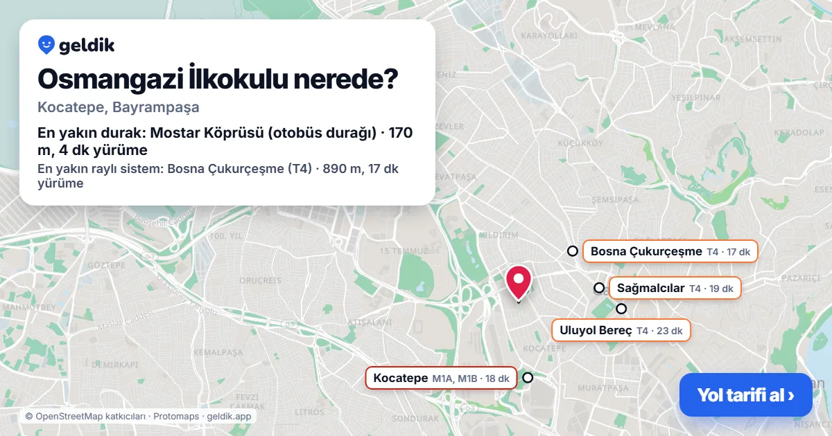 Where is Osmangazi İlkokulu: map with its location and the nearest stops, with walking times