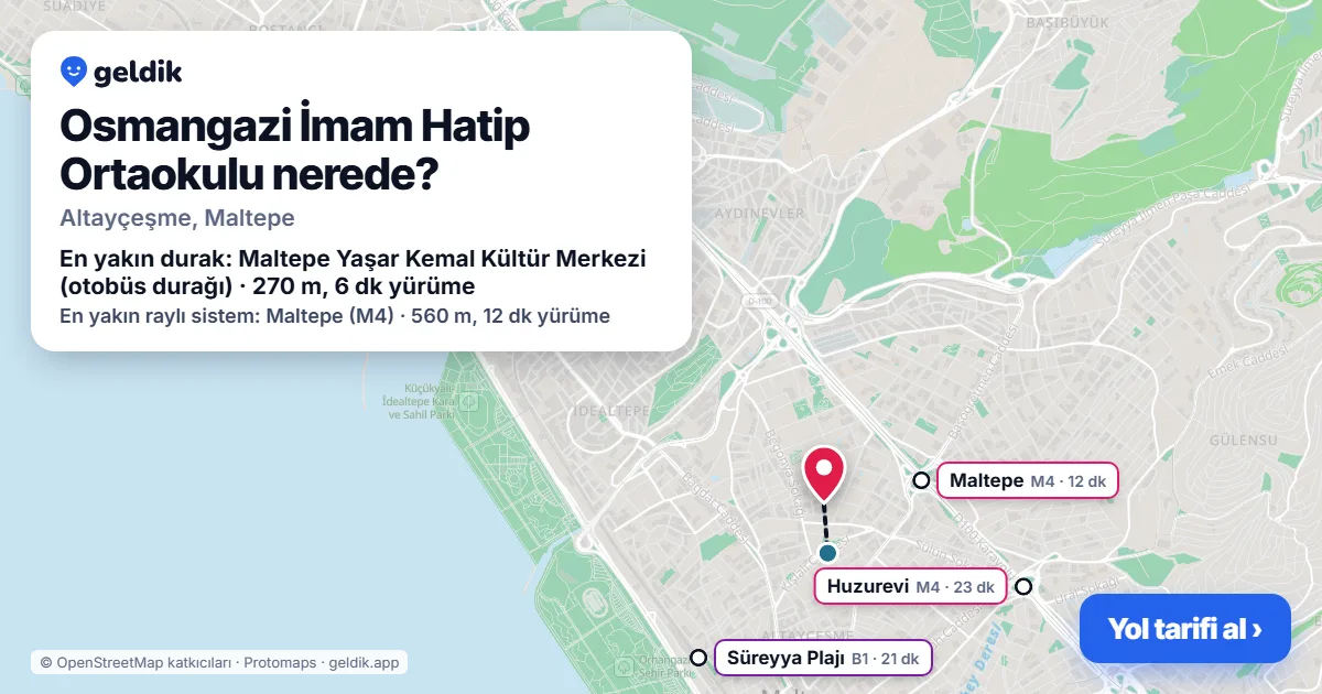 Where is Osmangazi İmam Hatip Ortaokulu: map with its location and the nearest stops, with walking times