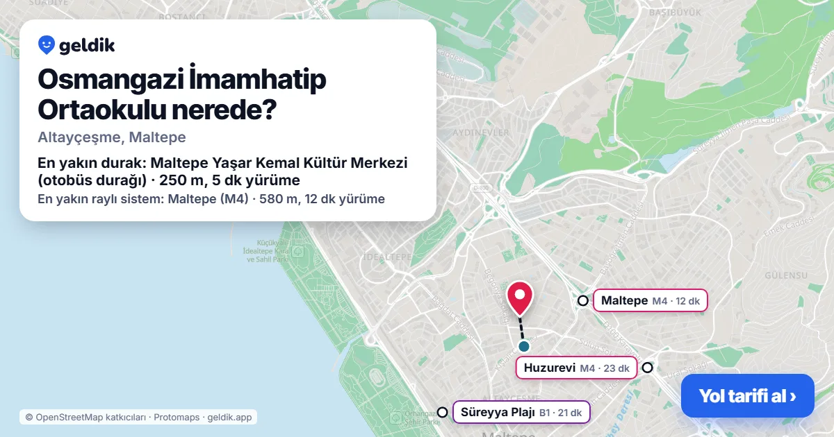 Osmangazi İmamhatip Ortaokulu nerede: haritada konumu ve en yakın duraklar, yürüme süreleriyle