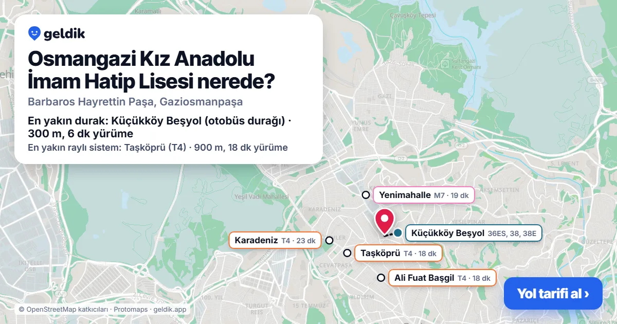 Where is Osmangazi Kız Anadolu İmam Hatip Lisesi: map with its location and the nearest stops, with walking times