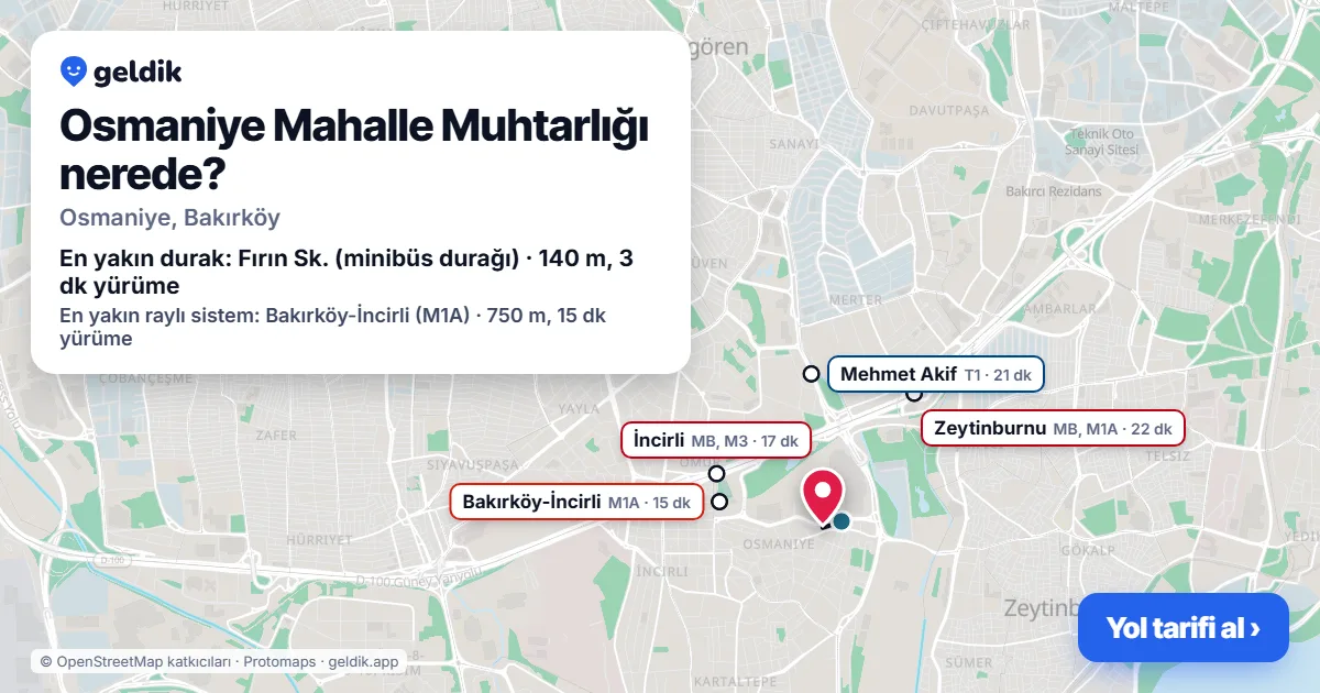 Osmaniye Mahalle Muhtarlığı nerede: haritada konumu ve en yakın duraklar, yürüme süreleriyle