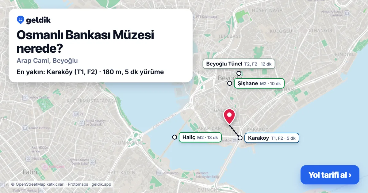 Osmanlı Bankası Müzesi nerede: haritada konumu ve en yakın duraklar, yürüme süreleriyle