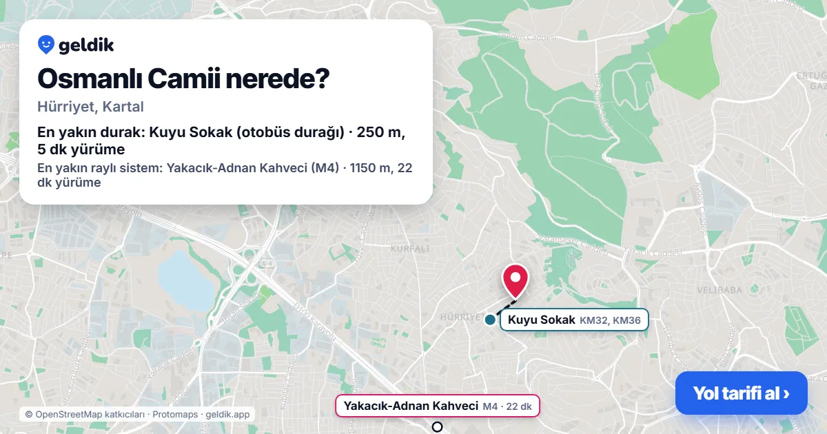 Where is Osmanlı Camii: map with its location and the nearest stops, with walking times