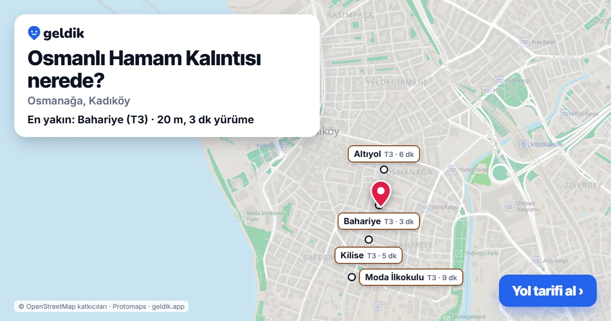 Osmanlı Hamam Kalıntısı nerede: haritada konumu ve en yakın duraklar, yürüme süreleriyle