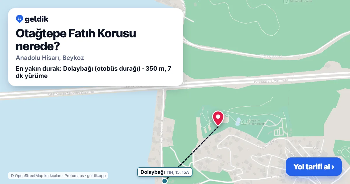 Otağtepe Fatıh Korusu nerede: haritada konumu ve en yakın duraklar, yürüme süreleriyle