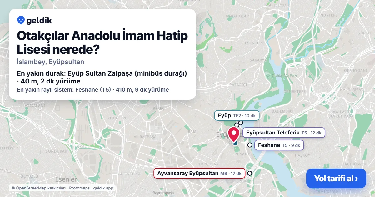Otakçılar Anadolu İmam Hatip Lisesi nerede: haritada konumu ve en yakın duraklar, yürüme süreleriyle