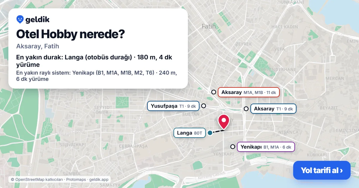 Where is Otel Hobby: map with its location and the nearest stops, with walking times