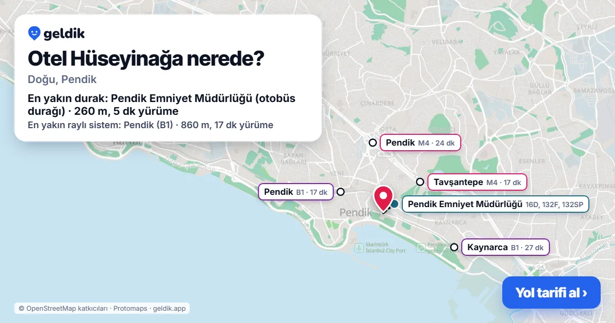 Where is Otel Hüseyinağa: map with its location and the nearest stops, with walking times