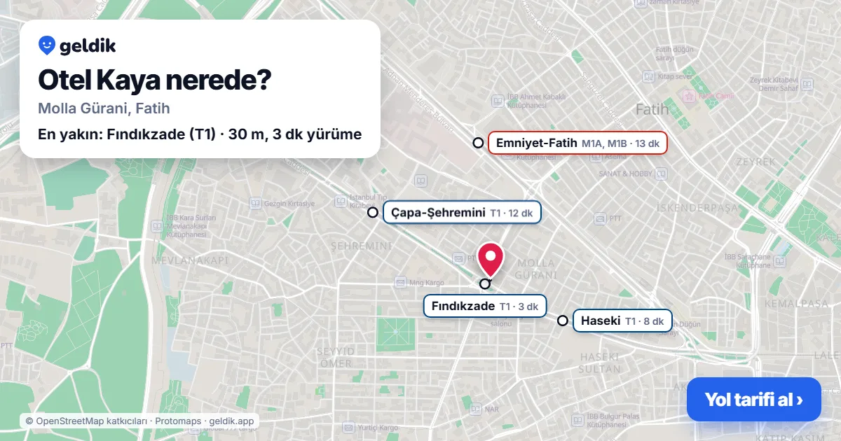 Where is Otel Kaya: map with its location and the nearest stops, with walking times