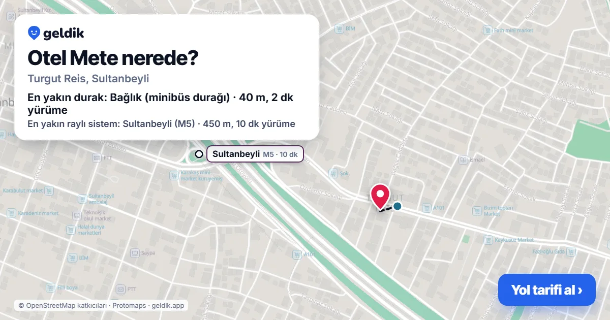 Where is Otel Mete: map with its location and the nearest stops, with walking times