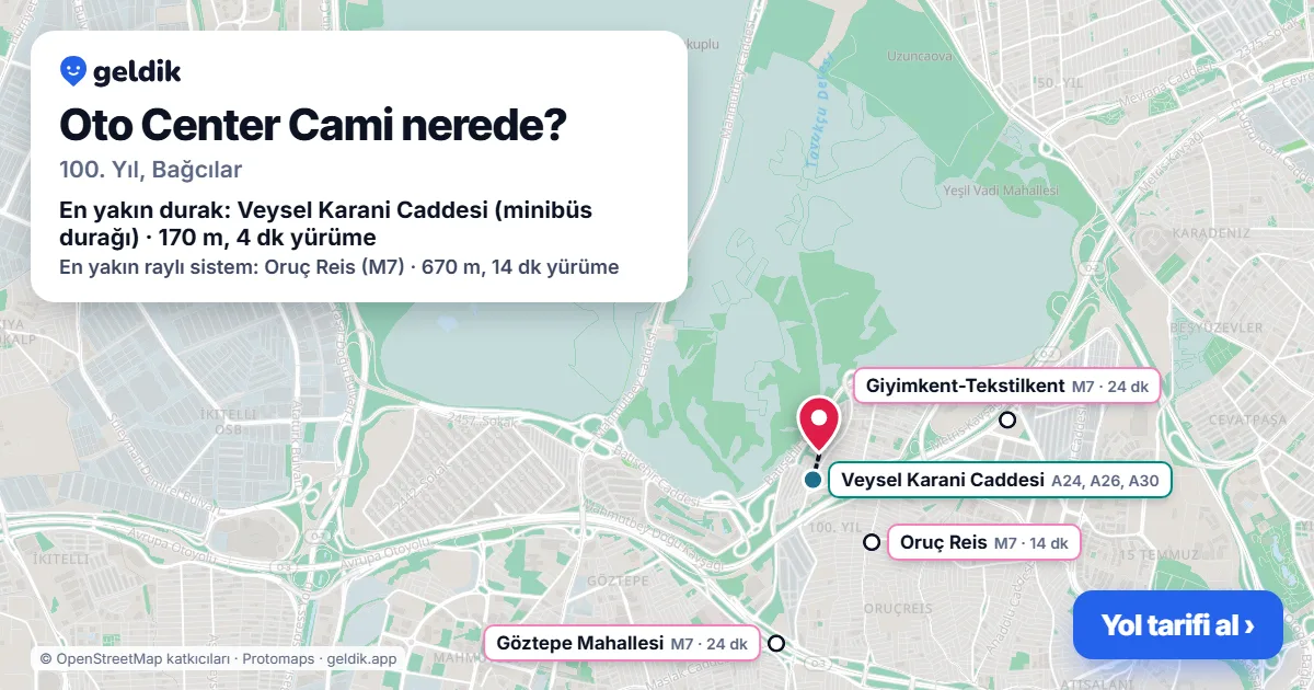 Where is Oto Center Cami: map with its location and the nearest stops, with walking times