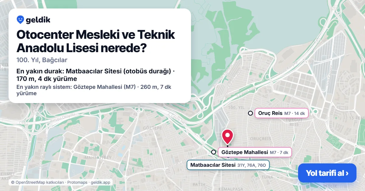 Where is Otocenter Mesleki ve Teknik Anadolu Lisesi: map with its location and the nearest stops, with walking times