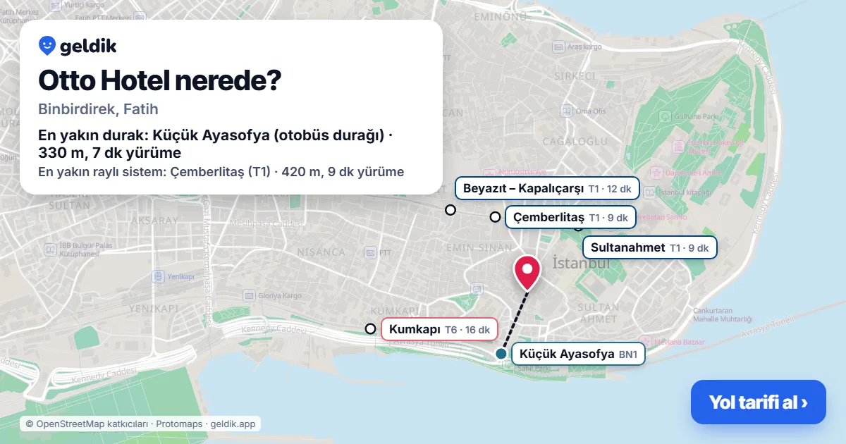 Otto Hotel nerede: haritada konumu ve en yakın duraklar, yürüme süreleriyle
