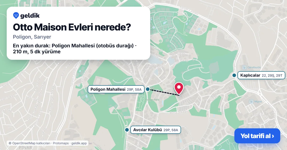 Otto Maison Evleri nerede: haritada konumu ve en yakın duraklar, yürüme süreleriyle