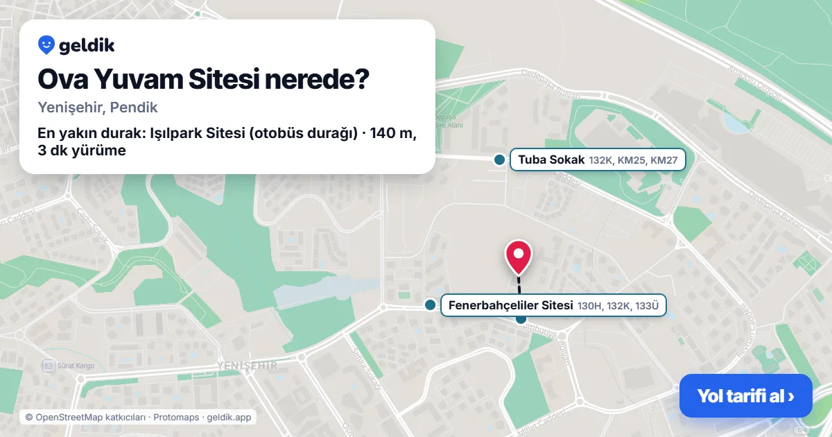 Where is Ova Yuvam Sitesi: map with its location and the nearest stops, with walking times