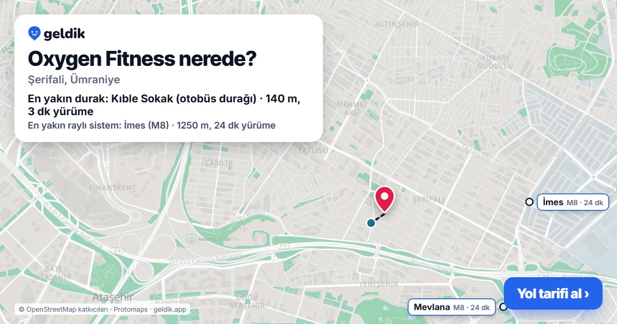 Where is Oxygen Fitness: map with its location and the nearest stops, with walking times