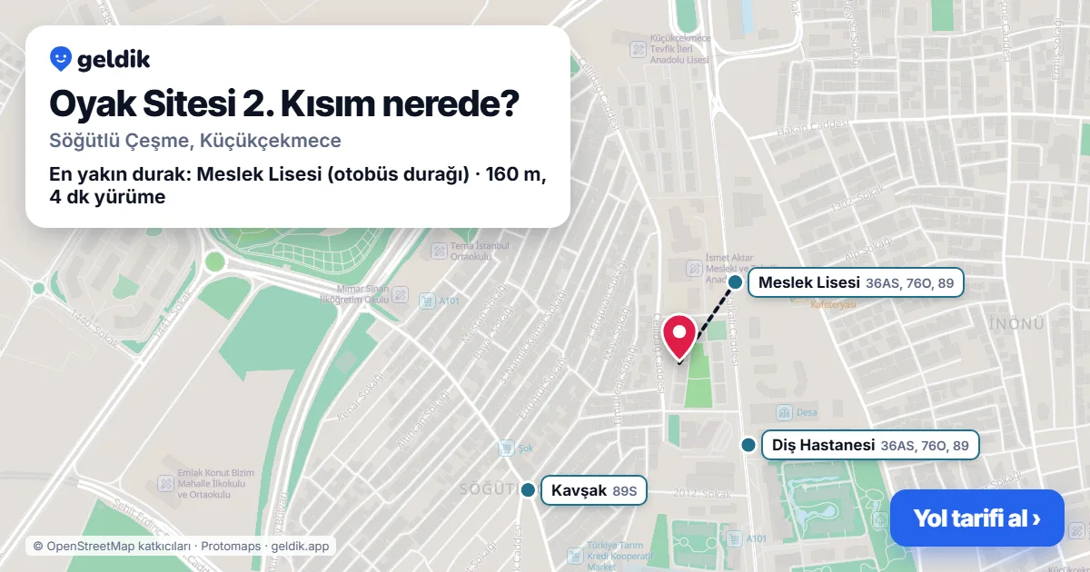 Oyak Sitesi 2. Kısım nerede: haritada konumu ve en yakın duraklar, yürüme süreleriyle