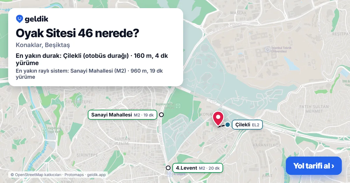 Oyak Sitesi 46 nerede: haritada konumu ve en yakın duraklar, yürüme süreleriyle