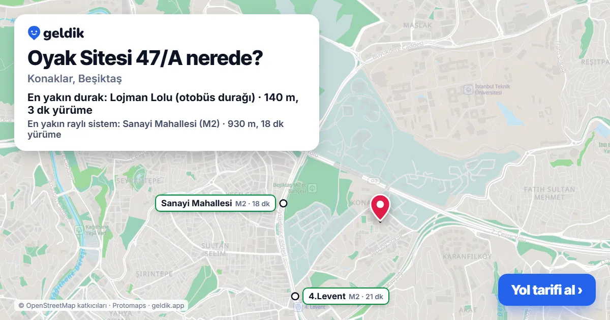 Where is Oyak Sitesi 47/A: map with its location and the nearest stops, with walking times