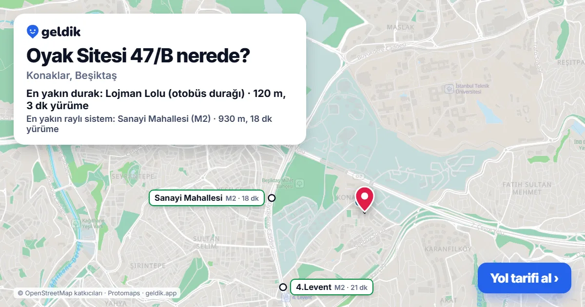 Where is Oyak Sitesi 47/B: map with its location and the nearest stops, with walking times